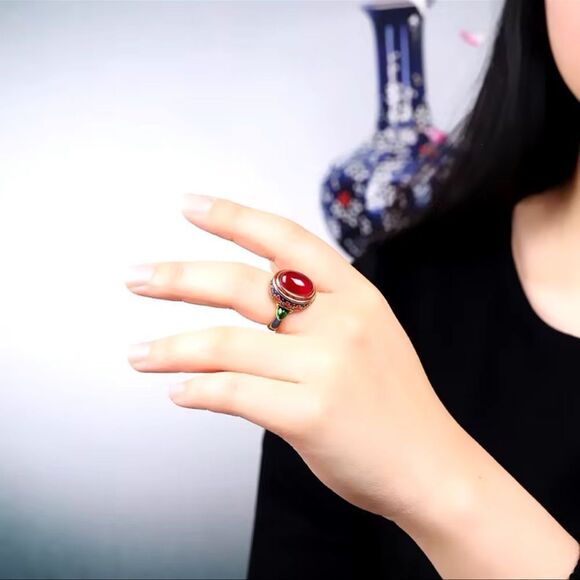 Red Cabochon Enamel Ring - Picture 11 of 17